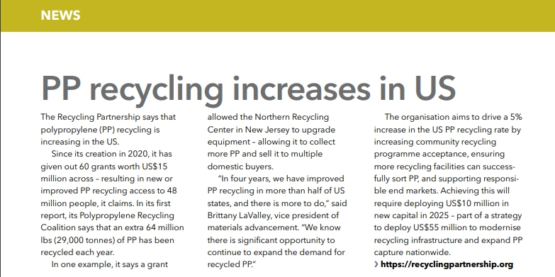 Tái chế PP tăng ở Mỹ